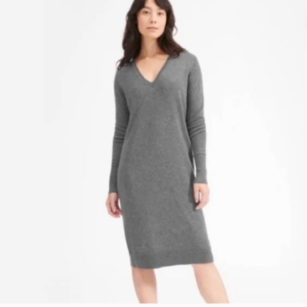 ** Everlane Cashmere Sweater Dress Heathered Gray V-Neck Long Sleeve XS